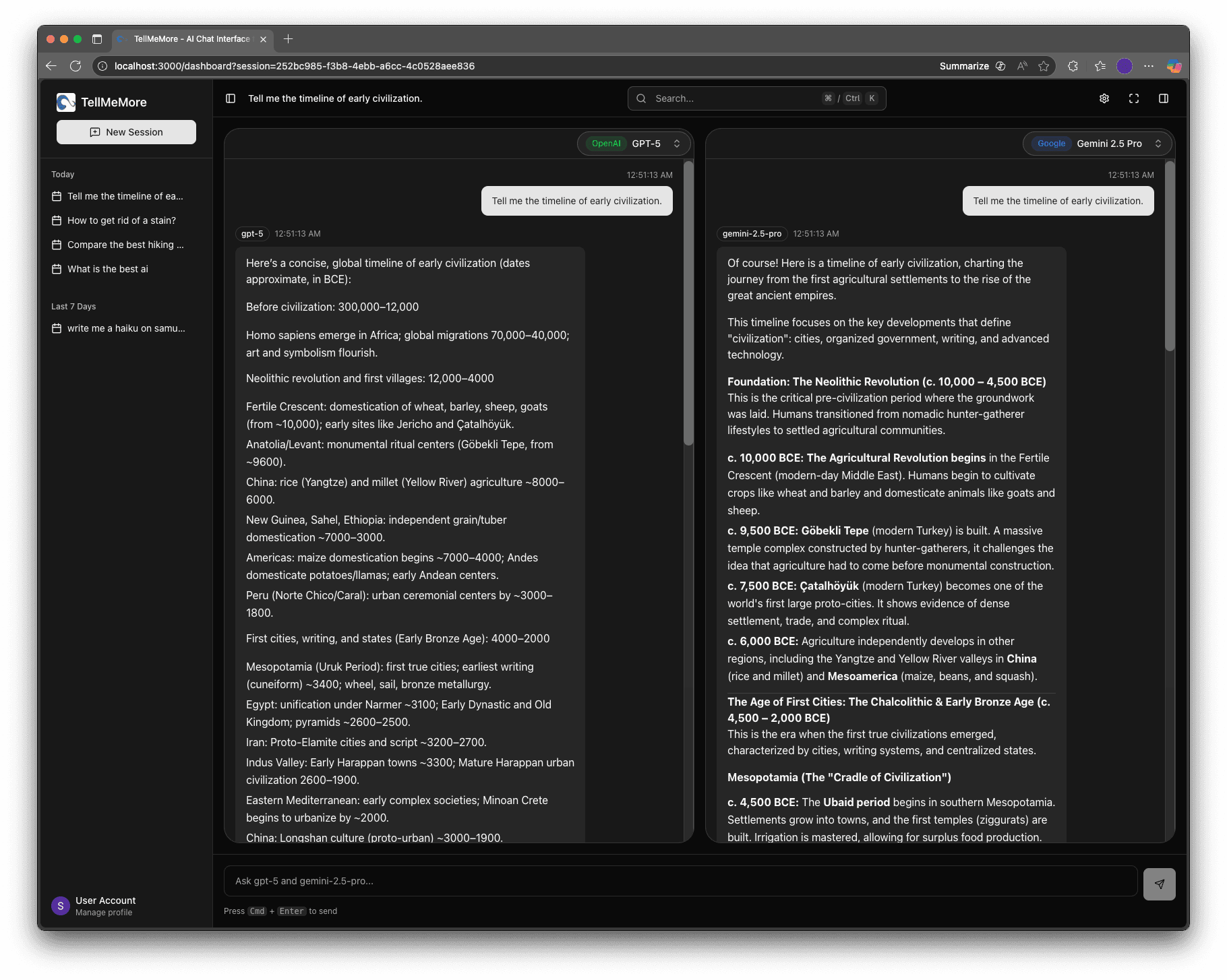 TellMeMore Interface - Dark Mode